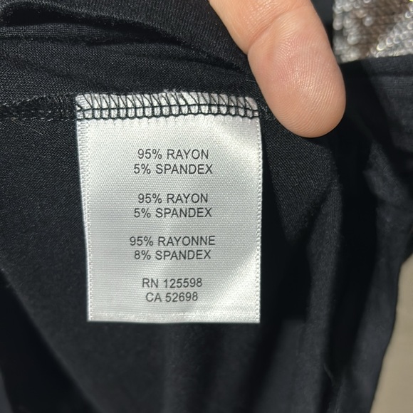 Ellen Tracy M black short sleeve t silver sequined front pocket rayon spandex - Picture 6 of 7